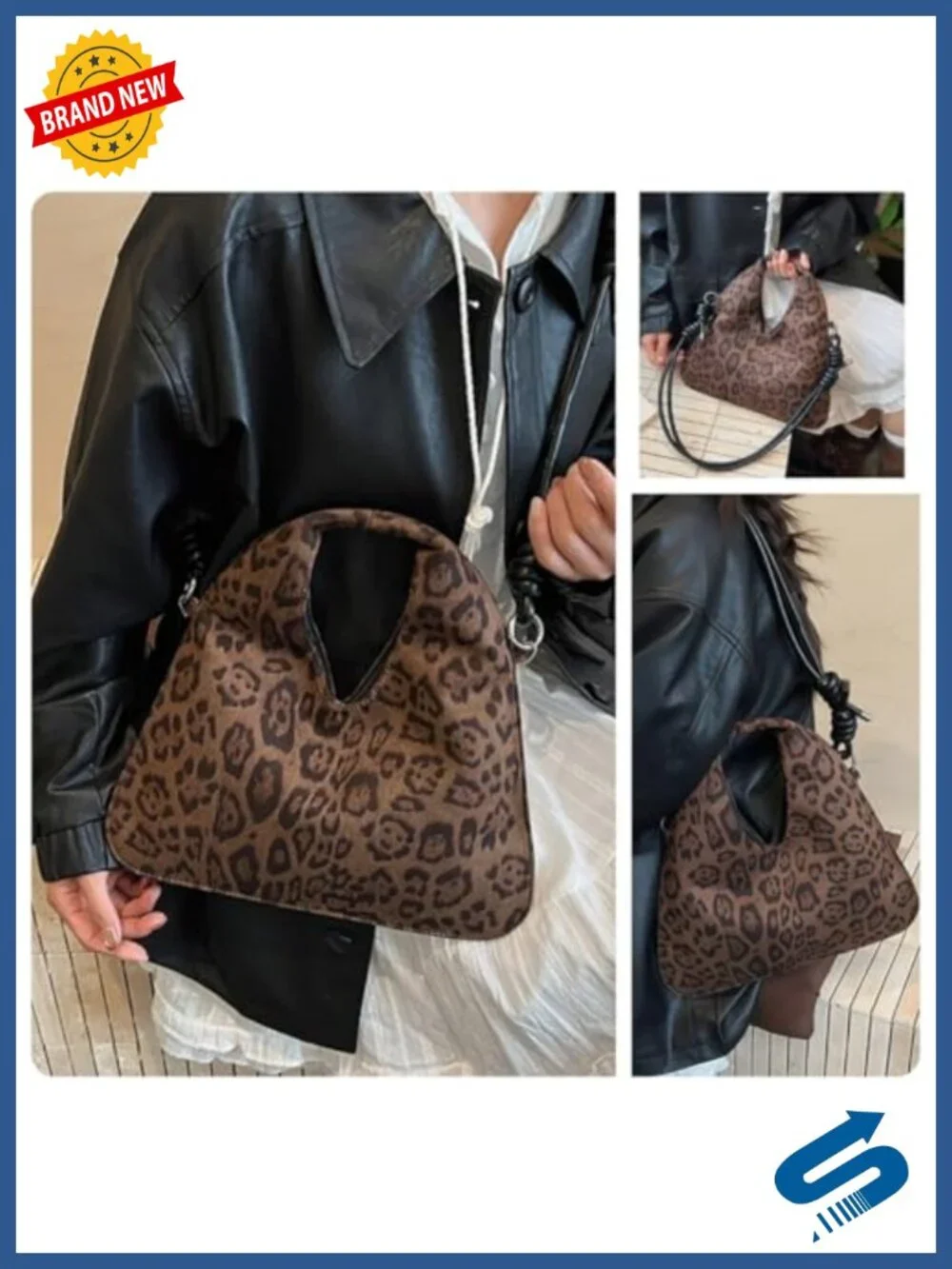 Suede Leopard Print Hobo Shoulder Bag with Adjustable Strap